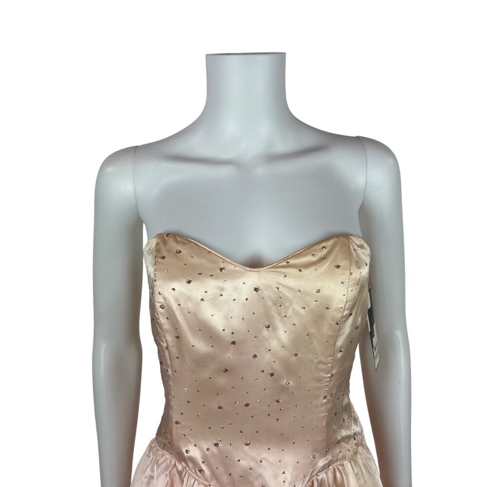 Vintage 80s Prom Dress Womens XS Strapless Peach Satin Glitter Evening Gown Swee - Picture 16 of 16